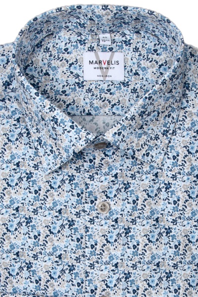 Produktbild fr 'MARVELIS Modern Fit Hemd extra langer Arm New Kent Kragen Blumenmuster hellblau'