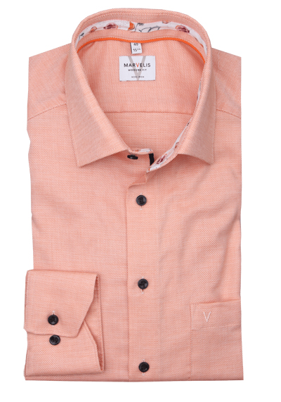 MARVELIS Comfort Fit Hemd Halbarm New Kent Kragen Struktur ocker preisreduziert