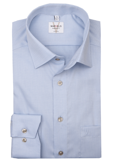 MARVELIS Modern Fit Hemd Langarm New Kent Kragen Struktur hellblau preisreduziert