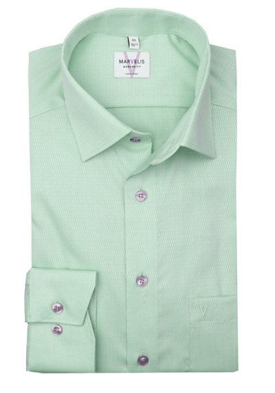 MARVELIS Modern Fit Hemd Langarm New Kent Kragen Struktur gr�n preisreduziert