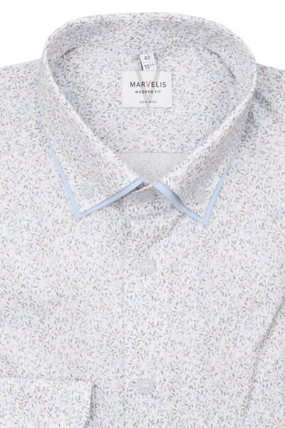 Produktbild f�r 'MARVELIS Modern Fit Hemd Langarm Doppelkragen Blumenmuster wei�'
