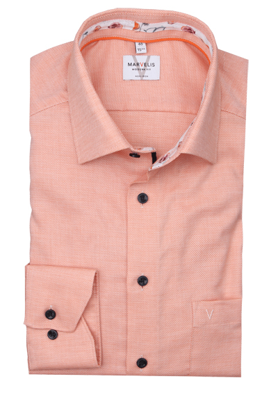 MARVELIS Modern Fit Hemd Langarm New Kent Kragen Struktur orange preisreduziert