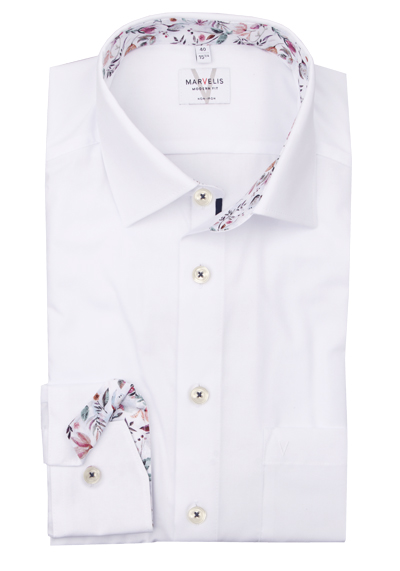 MARVELIS Modern Fit Hemd Langarm New Kent Kragen Popeline wei�