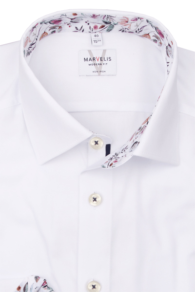 Produktbild f�r 'MARVELIS Modern Fit Hemd Langarm New Kent Kragen Popeline wei�'