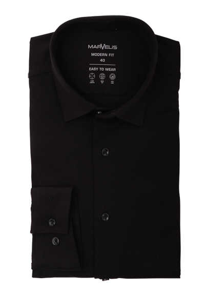 MARVELIS Modern Fit Hemd extra langer Arm New Kent Kragen Jersey schwarz preisreduziert