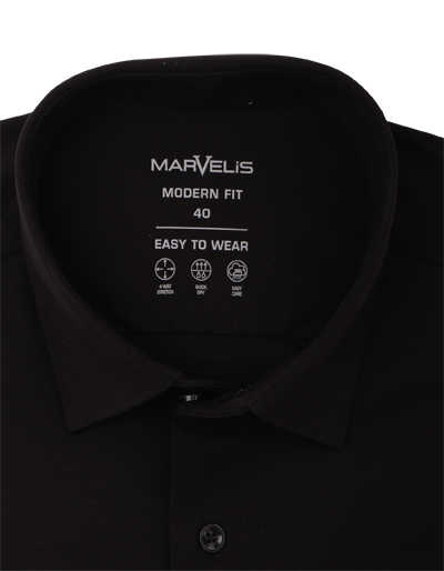 MARVELIS Modern Fit Hemd extra langer Arm New Kent Kragen Jersey schwarz