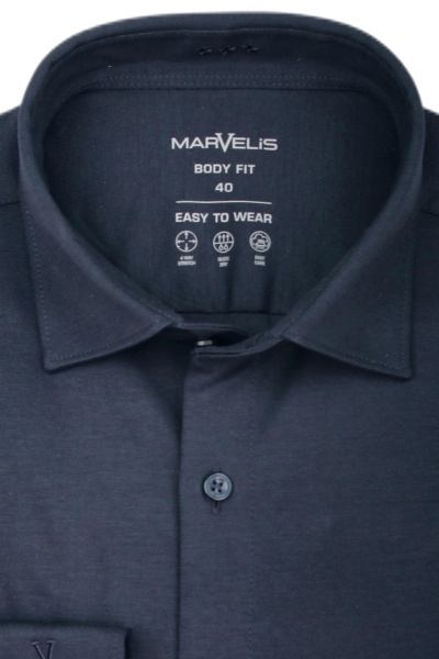 MARVELIS Body Fit Hemd extra langer Arm Haifischkragen Jersey nachtblau