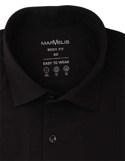 MARVELIS Body Fit Hemd extra langer Arm Haifischkragen Jersey schwarz