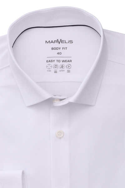 MARVELIS Body Fit Hemd extra langer Arm New Kent Kragen weiß