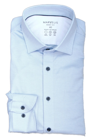 MARVELIS Body Fit Hemd extra langer Arm New Kent Kragen Jersey Muster hellblau