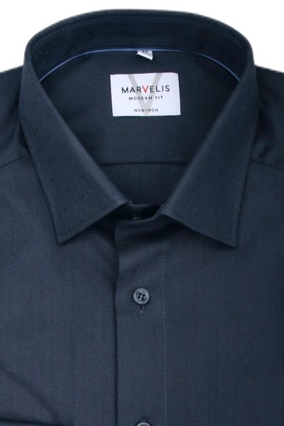 MARVELIS Modern Fit Hemd Langarm New Kent Kragen Struktur nachtblau