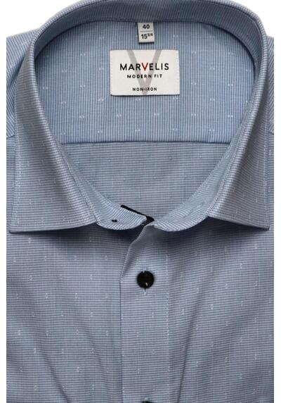 MARVELIS Modern Fit Hemd Langarm New Kent Kragen Struktur hellblau