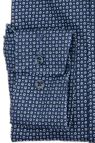 MARVELIS Modern Fit Hemd extra langer Arm New Kent Kragen Muster navy