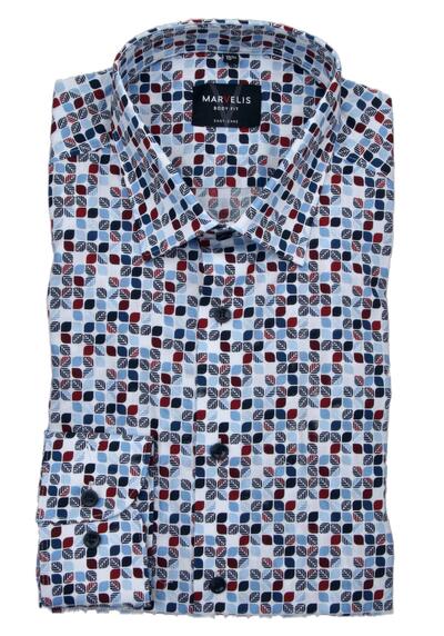 MARVELIS Body Fit Hemd extra langer Arm New Kent Kragen Muster blau preisreduziert