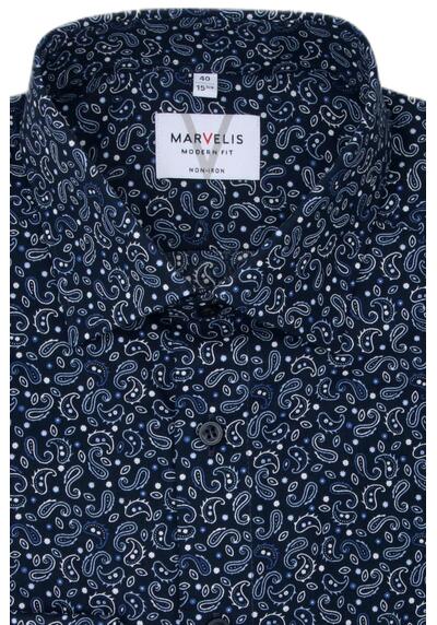 Produktbild fr 'MARVELIS Modern Fit Hemd extra langer Arm New Kent Kragen Muster blau'