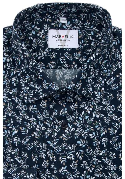 Produktbild fr 'MARVELIS Modern Fit Hemd extra langer Arm New Kent Kragen Muster hellblau'