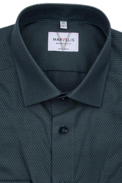 MARVELIS Modern Fit Hemd extra langer Arm New Kent Kragen Struktur dunkelgrn