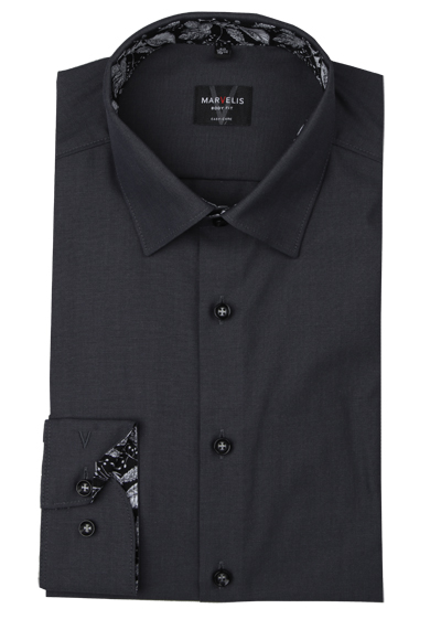 MARVELIS Body Fit Hemd Langarm New Kent Kragen Chambray schwarz preisreduziert