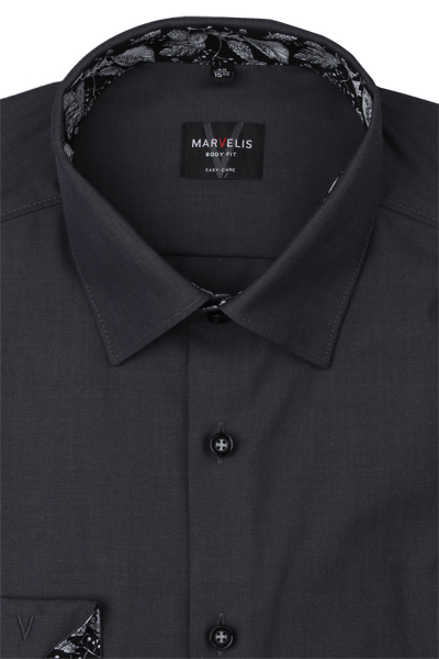 Produktbild f�r 'MARVELIS Body Fit Hemd Langarm New Kent Kragen Chambray schwarz'
