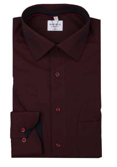 MARVELIS Modern Fit Hemd extra langer Arm New Kent Kragen Rautenstruktur rot