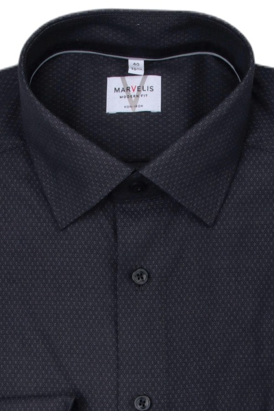 Produktbild f�r 'MARVELIS Modern Fit Hemd extra langer Arm New Kent Kragen Rautenstruktur anthrazit'