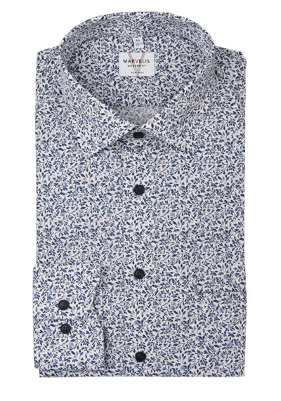 MARVELIS Modern Fit Hemd Langarm New Kent Kragen Blumenmuster wei�