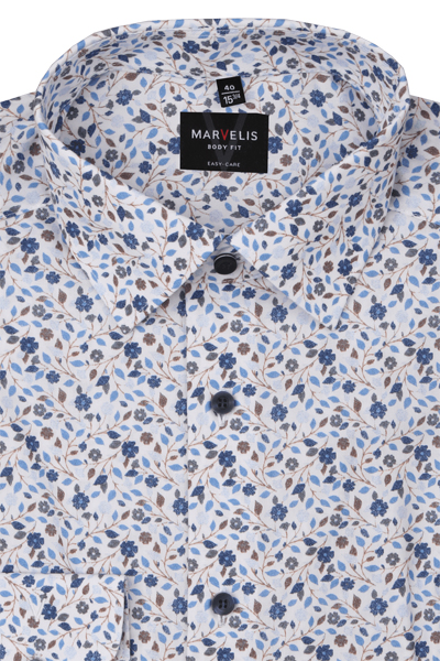 Produktbild f�r 'MARVELIS Body Fit Hemd Langarm New Kent Kragen Blumenmuster blau'