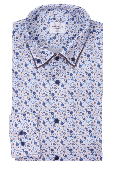 Produktbild f�r 'MARVELIS Modern Fit Hemd Langarm Doppelkragen Blumenmuster blau'