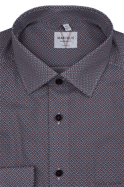 Produktbild f�r 'MARVELIS Modern Fit Hemd Langarm New Kent Kragen Muster rot'