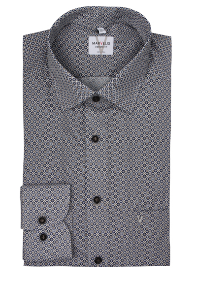 Produktbild f�r 'MARVELIS Modern Fit Hemd Langarm  New Kent Kragen Muster braun'