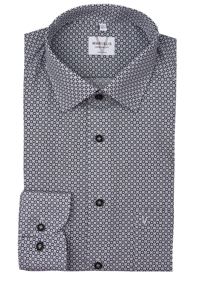 Produktbild f�r 'MARVELIS Modern Fit Hemd Langarm New Kent Kragen Muster schwarz'