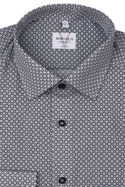 Produktbild f�r 'MARVELIS Modern Fit Hemd Langarm New Kent Kragen Muster schwarz'
