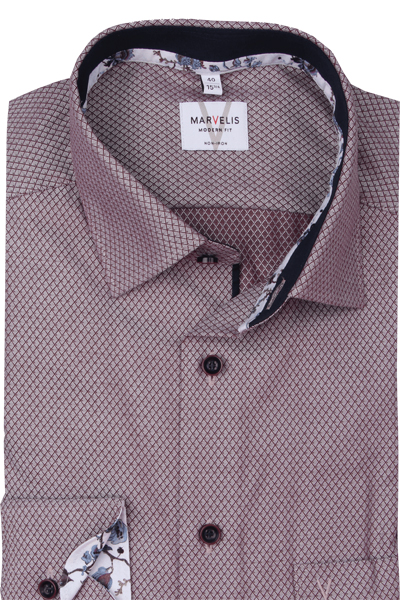 Produktbild f�r 'MARVELIS Modern Fit Hemd Langarm New Kent Kragen Muster rot'