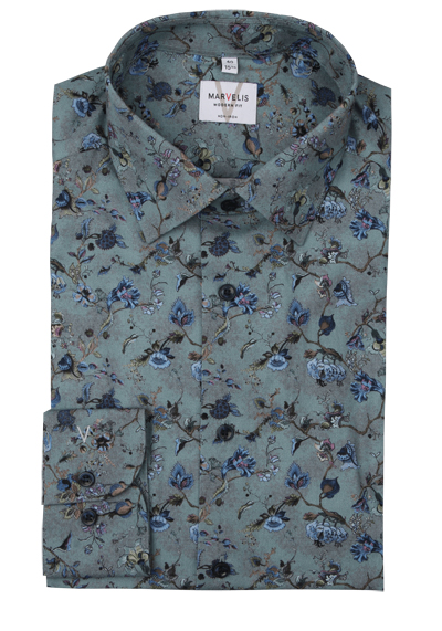 Produktbild f�r 'MARVELIS Modern Fit Hemd Langarm New Kent Kragen Muster gr�n'