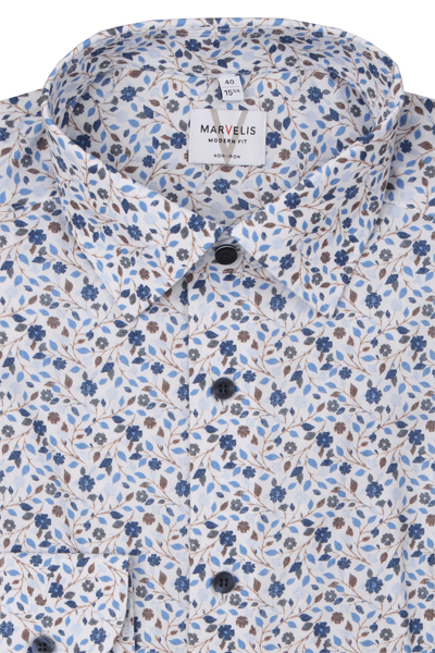 Produktbild f�r 'MARVELIS Modern Fit Hemd Langarm New Kent Kragen Blumenmuster blau'