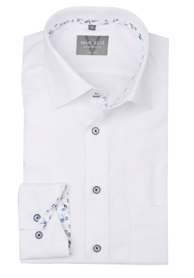MARVELIS Comfort Fit Hemd Langarm New Kent Kragen Struktur wei