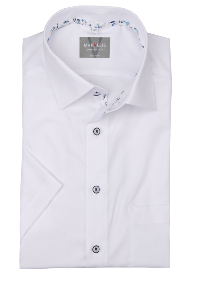 MARVELIS Comfort Fit Hemd Halbarm New Kent Kragen Struktur wei