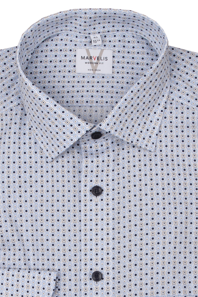 Produktbild fr 'MARVELIS Modern Fit Hemd extra langer Arm New Kent Kragen Muster wei'