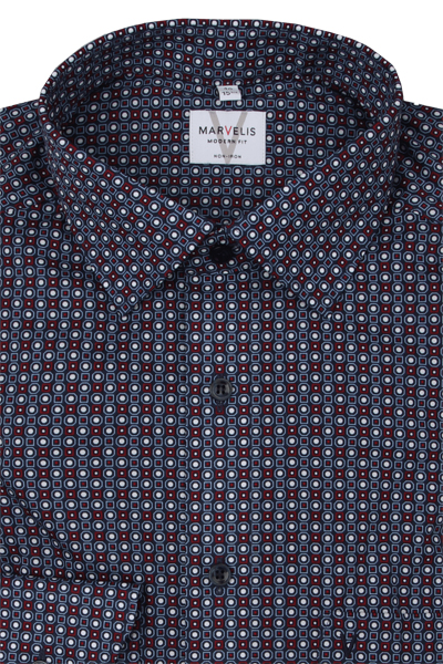 Produktbild fr 'MARVELIS Modern Fit Hemd extra langer Arm New Kent Kragen Muster blau'