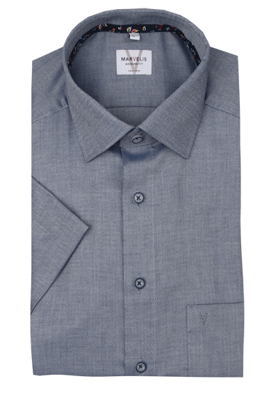 MARVELIS Modern Fit Hemd Halbarm New Kent Kragen Struktur nachtblau