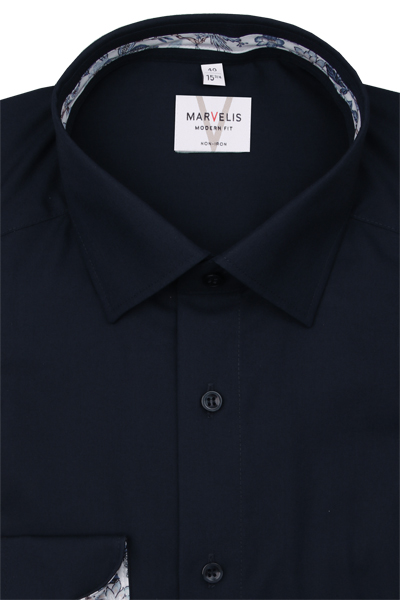 Produktbild f�r 'MARVELIS Modern Fit Hemd extra langer Arm New Kent Kragen Popeline nachtblau'