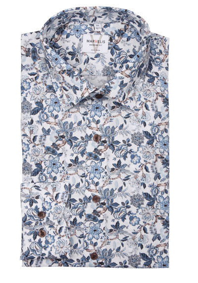MARVELIS Modern Fit Hemd Langarm New Kent Kragen Blumenmuster wei�