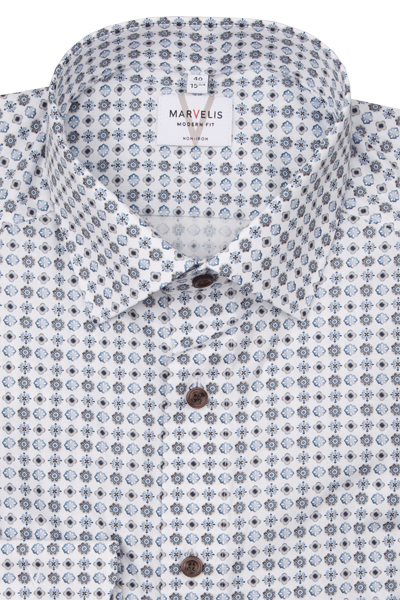 Produktbild f�r 'MARVELIS Modern Fit Hemd Langarm New Kent Kragen Popeline Muster blau'