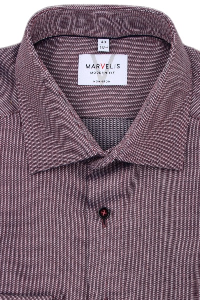 MARVELIS Modern Fit Hemd Langarm New Kent Kragen Muster dunkelrot