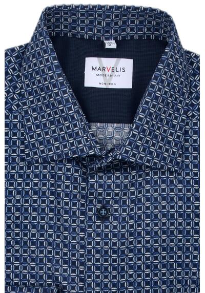 Produktbild fr 'MARVELIS Modern Fit Hemd extra langer Arm New Kent Kragen Muster dunkelblau'