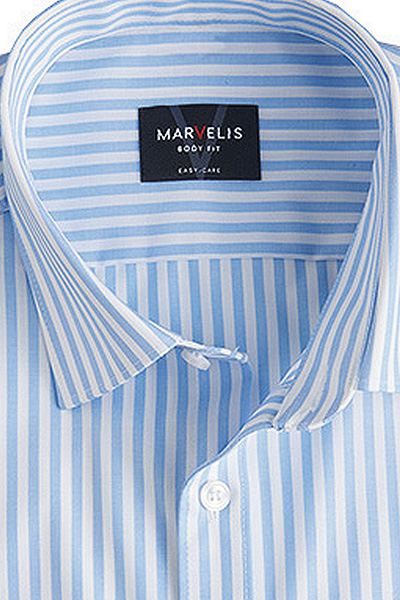 MARVELIS Body Fit Hemd Langarm New Kent Kragen Streifen blau