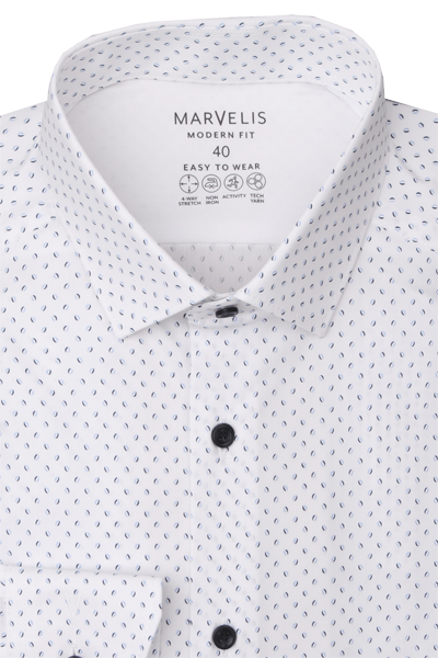Produktbild fr 'MARVELIS Modern Fit Hemd Langarm New Kent Kragen Stretch Muster wei'
