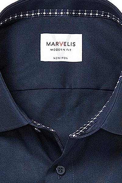 MARVELIS Modern Fit Hemd Langarm New Kent Kragen nachtblau