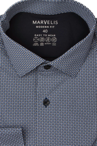 Produktbild fr 'MARVELIS Modern Fit Hemd Langarm New Kent Kragen Muster blau'