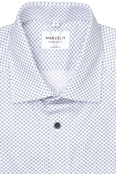 MARVELIS Modern Fit Hemd Langarm New Kent Kragen Muster wei